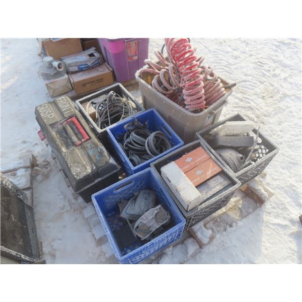 Pallet Lot of Miscellaneous Auto Parts, Semi Air Line, Bungee Cords, and More