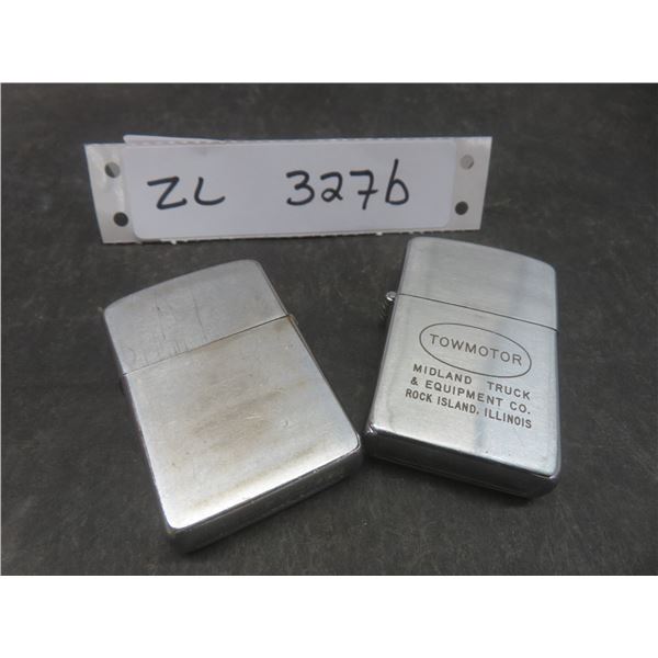 2 Lighters Zippo and Lacquer-Ground w/ "TowMotor" Midland Truck Advertising