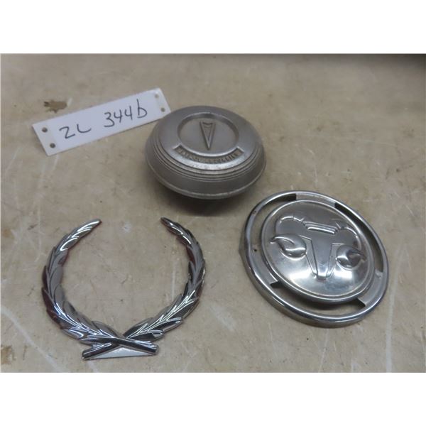 Dodge Ram Hood Ornamen, Cadillac Chrome Wreath Emblem Badge, Pontiac Horn Button
