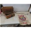 Image 1 : Meat Saw, Empty 20 lb Sack Quaker Buckeye Rolled Oats, and Hereford Crate (8" x 15" x 7")