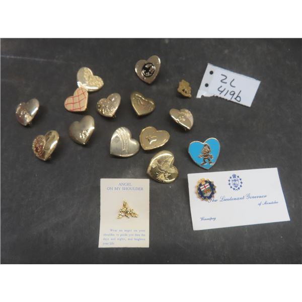 Heart Pins Incl Vtg Brass Girl Guides of Canada Pin and Two Push Pins