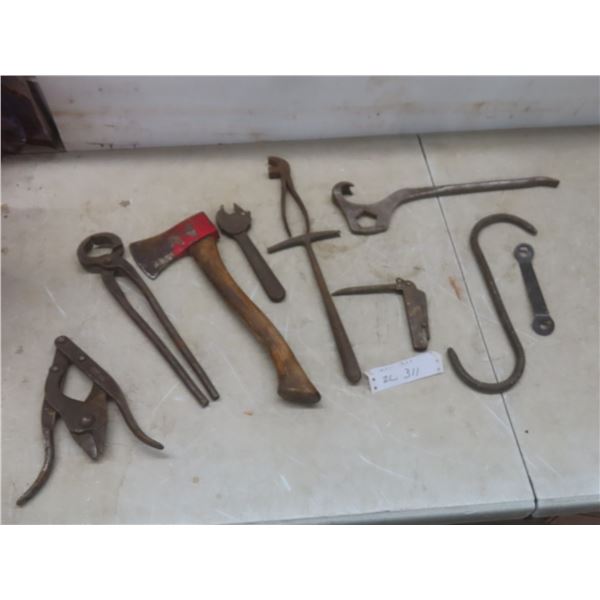 Assorted Vtg Tools Incl Cochran Speed Wrench, Cobbler Pliers, Tack Hammer, Hydrant Wrench