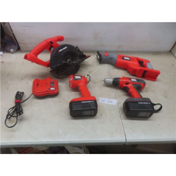 Black & Decker 18V Cordless Tool Set Incl Circular Saw, Reciprocating Saw, Flashlight, Drill