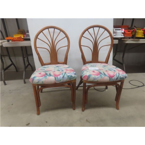 Two Mid-Century Modern Rattan Sunroom Chairs w/ Cushions