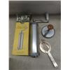 Image 3 : Vintage Cast Iron Fry Pan, Utensils, Cutting Knife, Cookie Press, Glass Wheat Jug, Coffee Maker