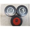 Image 5 : Vintage - 3 Hockey Pucks, Devils, Sharks & Moose, Autographed Stick & Chicago Black Hawks Crest