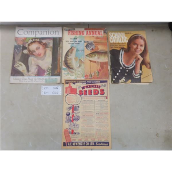 4 Vintage Magazines 39 Companion, 57 Fishing Annual, 66 School Catalog, 49 Mckenzie Seeds