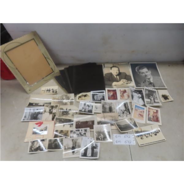 16 Antique Black & White Negatives from The Leader Post, 2 Hollywood Photos & Art Deco Frame