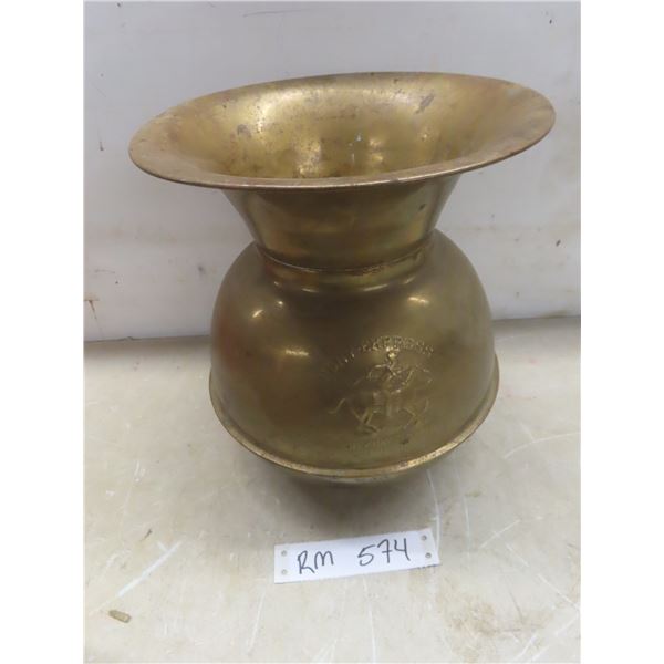 Vintage Pony Express Brass Cut Plug Tobacco Spittoon 10'' x 9''