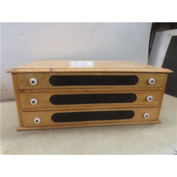Three-Drawer Wood Chest Filled With Assorted Hardware And Fasteners