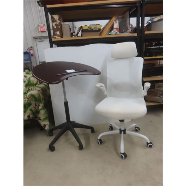 Adjustable Laptop Stand (31"–41" High) With Rolling Casters And Ergonomic Office Chair