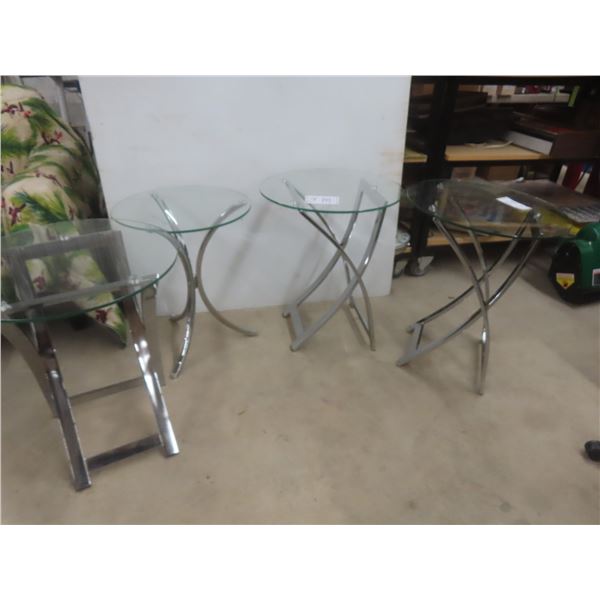 Four Chrome And Glass-Top End Tables, Largest Measures