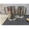Image 2 : Two Pewter Mugs With Glass Bottoms, Brass Bells, Barrel Spigot, Desk Clock, Steak Knives, And More