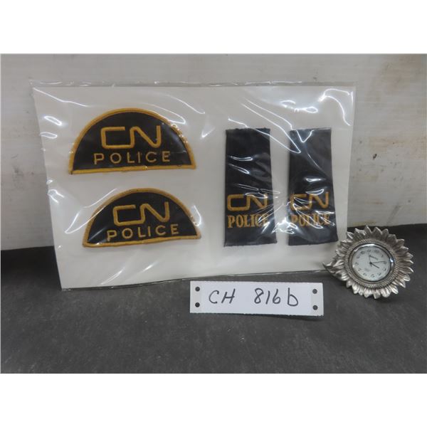 CN Police Patches With Seagull Quartz Clock, 2 1/2" Diameter