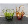 Image 4 : Five-Piece Art Glass Lot Including Vase 9 1/2" High And Ashtrays