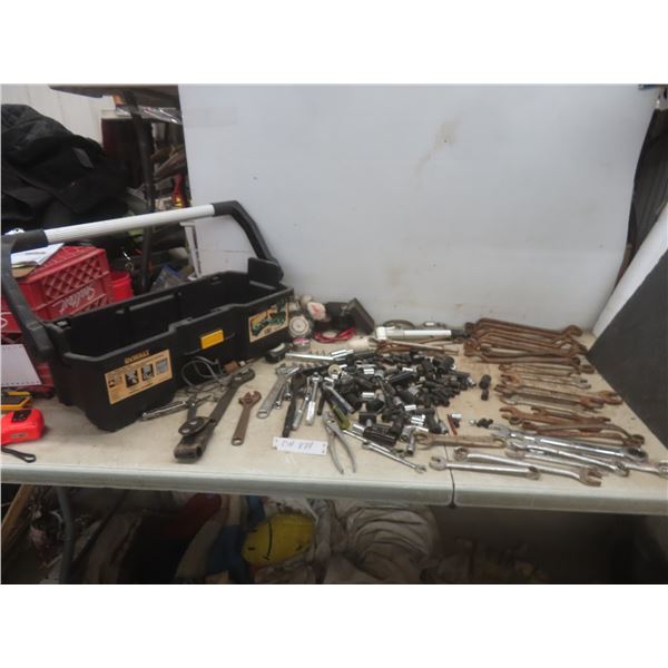 DeWalt Tool Case Filled With Assorted Hand Tools Including Ratchets, Wrenches, Sockets, And Accesso