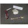 Image 1 : Collectibles: Police Badge, Multi-Use Knife, And Silver-Plated Spoon