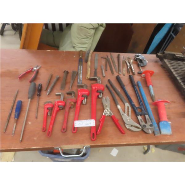 Pipe Wrenches, Pliers, Screwdrivers, Wire Brush, Files, Pipe Cutter, Bolt Cutters