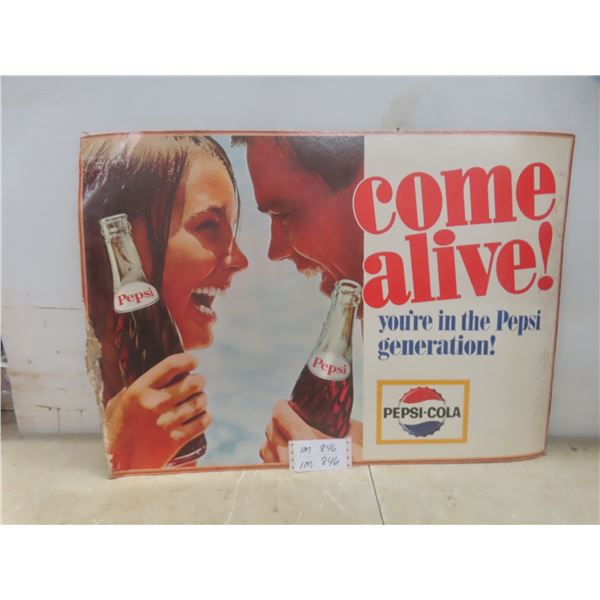 Pepsi-Cola Cardboard Advertising Sign, (Damage To Lower Left Corner)