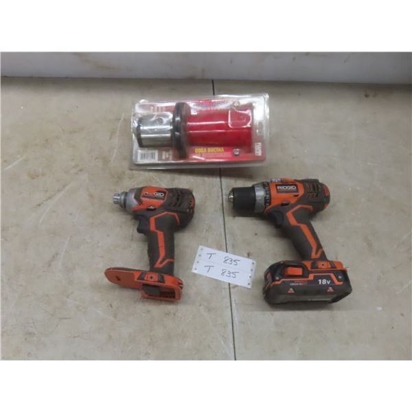 Two Ridgid 18V Cordless Tools Including Drill And Impact Driver With Battery (No Charger) And Horn