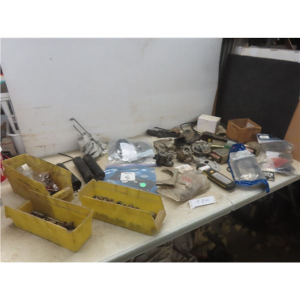 Assorted Hardware Lot Including Cables, Horns, Brackets, Weights, Bolts, Screws, And More