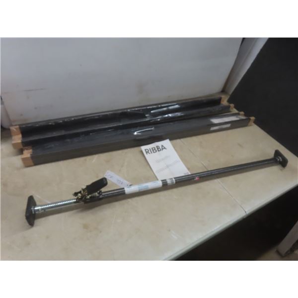 Two IKEA Shelves 45" x 4" and Ratcheting Cargo Bar