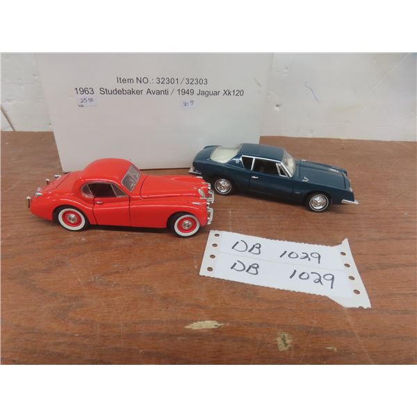 Collectible Die-Cast Models: 1963 Studebaker Avanti and 1949 Jaguar XK120 Approximately "