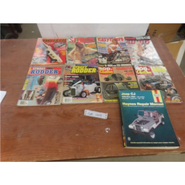 Jeep CJ Repair Manual and Eight Magazines: Rod and Custom, Easy Riders, Street Racer, and Sturgis