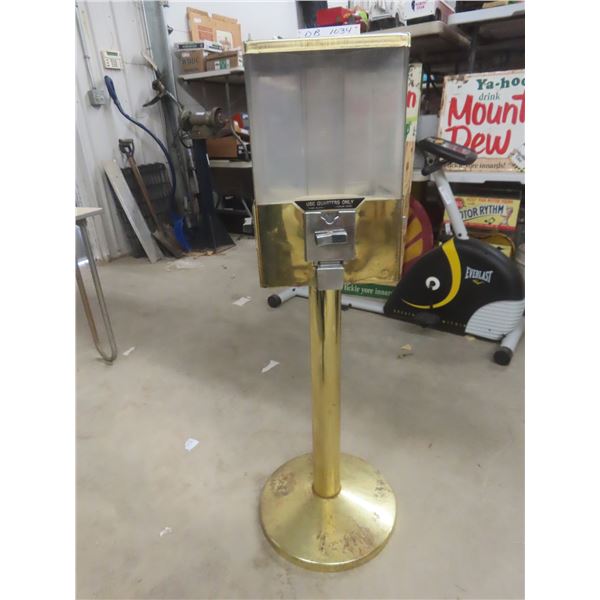 Vintage-Style Floor Standing Four-Sided Gumball Vending Machine With Brass Gold-Tone
