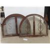 Image 1 : Two Antique Wrought Iron Arched Transom Fireplace Grills, One With Glass and One With Mesh, "