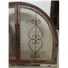 Image 3 : Two Antique Wrought Iron Arched Transom Fireplace Grills, One With Glass and One With Mesh, "