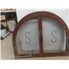 Image 6 : Two Antique Wrought Iron Arched Transom Fireplace Grills, One With Glass and One With Mesh, "