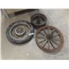 Image 1 : Vintage Spoked Wheel 25" Across, Eight Steel Spoked Rim 16 1/2", and Wood Spoke Wheel 24"