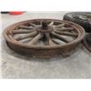 Image 9 : Vintage Spoked Wheel 25" Across, Eight Steel Spoked Rim 16 1/2", and Wood Spoke Wheel 24"