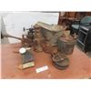 Image 1 : Antique Torch, Jack, Pulley, Gas Can, Water Sprinkler, Coal Bucket, and Oiler