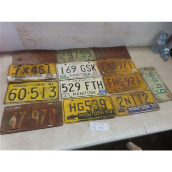 Thirteen License Plates: Manitoba 1936, 1937, 1938, License Tags, Snowmobile Plate, and More