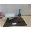 Image 1 : Vintage Empoli-Style Handblown Blue Glass Decanter With Stopper and Twisted Handle, Murano-Style Cu