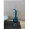 Image 2 : Vintage Empoli-Style Handblown Blue Glass Decanter With Stopper and Twisted Handle, Murano-Style Cu