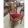 Image 10 : Six Antique Oak Dining Chairs With Red Velvet Seating Including One Captain’s Chair