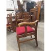 Image 11 : Six Antique Oak Dining Chairs With Red Velvet Seating Including One Captain’s Chair