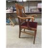 Image 13 : Six Antique Oak Dining Chairs With Red Velvet Seating Including One Captain’s Chair