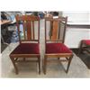 Image 2 : Six Antique Oak Dining Chairs With Red Velvet Seating Including One Captain’s Chair