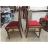Image 3 : Six Antique Oak Dining Chairs With Red Velvet Seating Including One Captain’s Chair