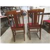 Image 4 : Six Antique Oak Dining Chairs With Red Velvet Seating Including One Captain’s Chair