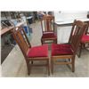 Image 5 : Six Antique Oak Dining Chairs With Red Velvet Seating Including One Captain’s Chair