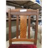 Image 8 : Six Antique Oak Dining Chairs With Red Velvet Seating Including One Captain’s Chair