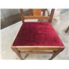 Image 9 : Six Antique Oak Dining Chairs With Red Velvet Seating Including One Captain’s Chair