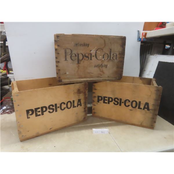 Three Pepsi-Cola Wood Crates 12 1/2" x 19" x 12"