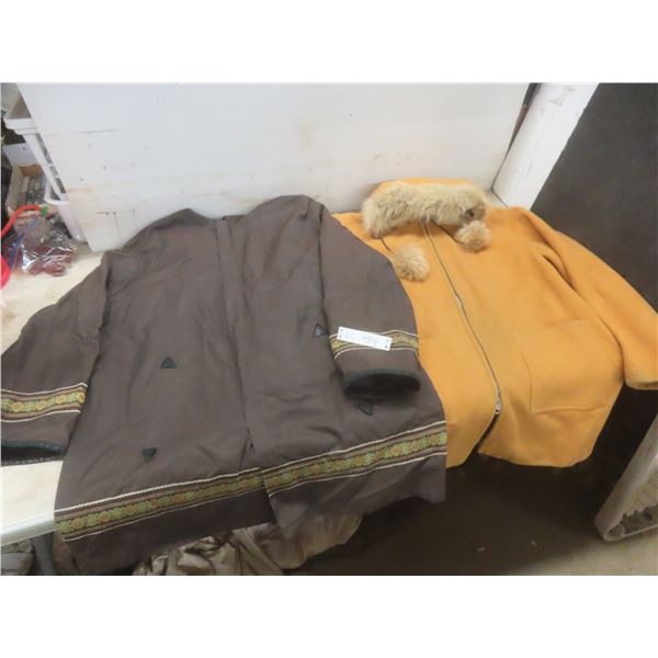 Wool Coat With Fur-Trimmed Hood and Matching Cover-Up Coat, No Sizes Listed