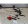 Image 1 : Six Ice Fishing Rods, Reel, and Straining Ladle
